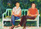 Zwei Frauen auf einer Bank, 50 x 70 cm, Eitempera auf Leinwand, 2009